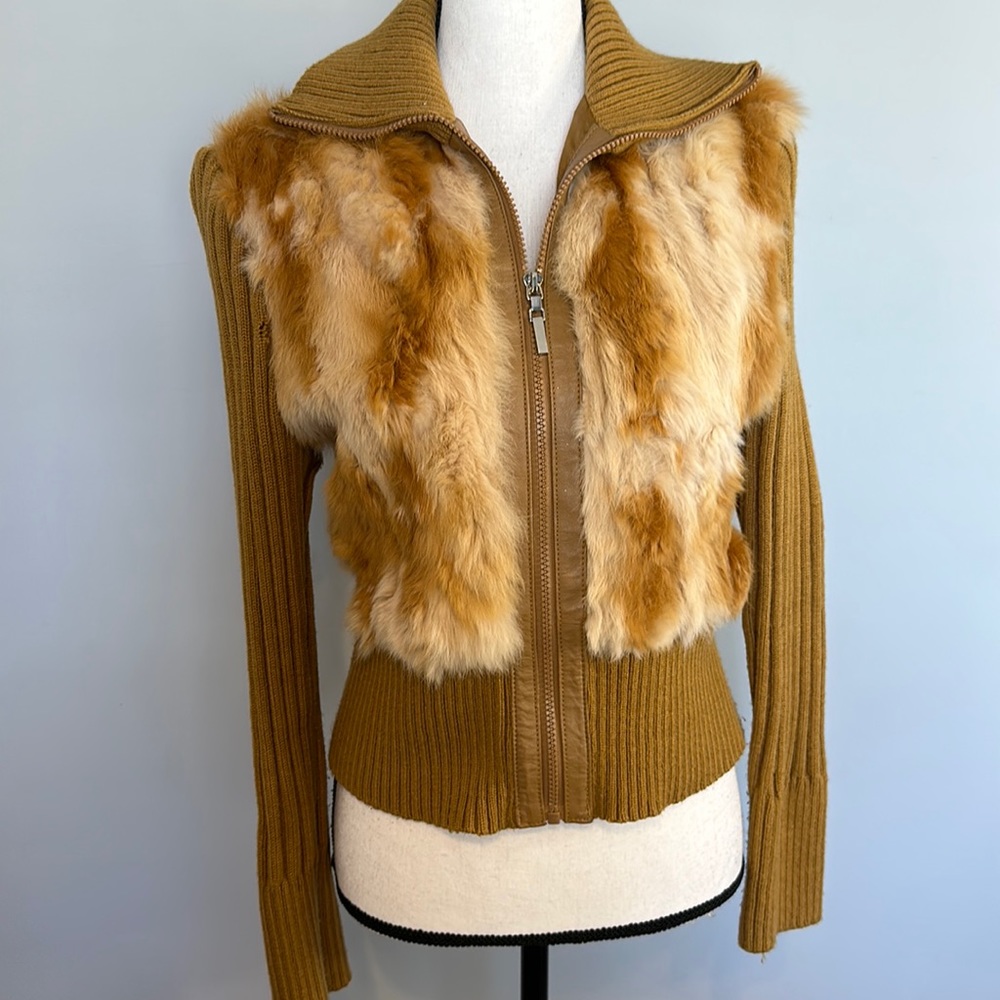Vintage Jennifer J Y2K Genuine Fur Mustard Zip Jacket - Picture 1 of 6